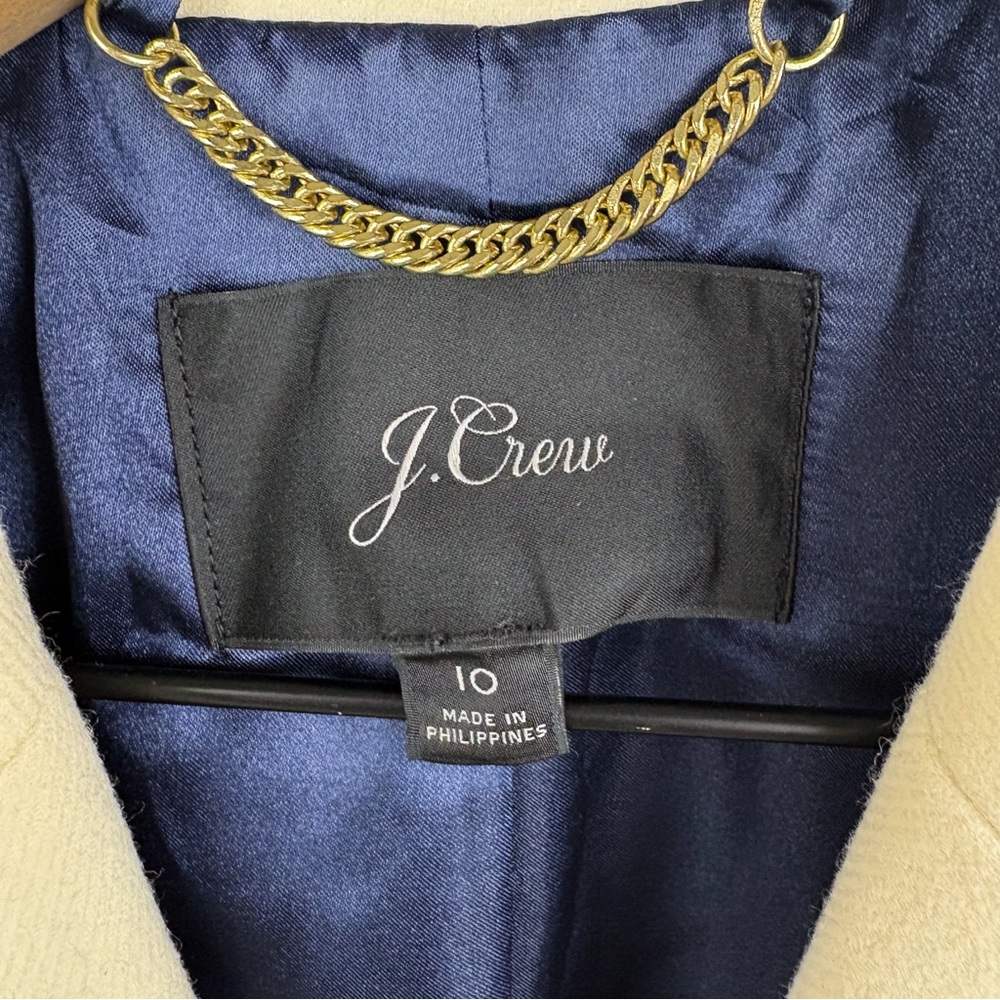 J. Crew 100% Wool Topcoat Contrast Lapel Double Serge Wool Navy Blue White 10 - Picture 4 of 9